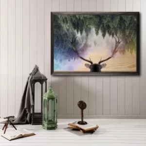 Stag Heaven Multicolor Decorative Framed Wooden Painting