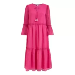 Yumi Fuchsia Pink Boho Dobi Smocked Dress - Pink