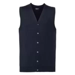 Russell Collection Mens V-neck Sleeveless Knitted Cardigan (L) (French Navy)