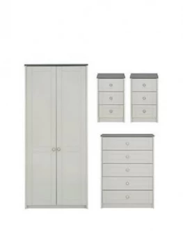 Alderley Ready Assembled 4 Piece Package - 2 Door Wardrobe, Chest Of 5 Drawers And 2 Bedside Chests
