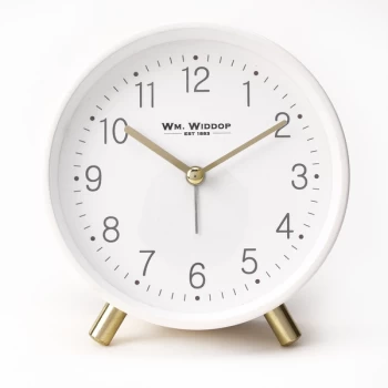 WM WIDDOP Round Alarm Clock with Gold Metal Legs - White