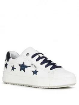 Geox Girls Rebecca Lace Up Star Trainers - White/Navy, Size 13 Younger