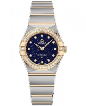 Omega Constellation Manhattan Quartz 25mm Blue Dial Diamond Yellow Gold and Stainless Steel Womens Watch 131.25.25.60.53.001 131.25.25.60.53.001