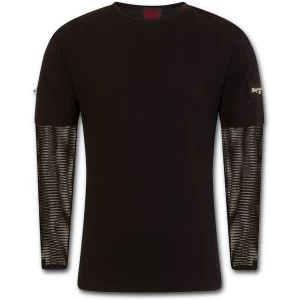 MetalStreetwear Mesh Sleeve Zip Shoulder Mens Large Long Sleeve T-Shirt - Black