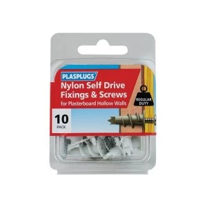 Plasplugs Nylon Self Drive Fixings & Screws Pack of 10