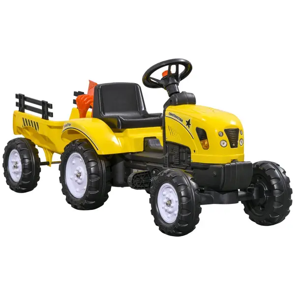 HOMCOM Children Pedal Go Kart Ride on Tractor with Shovel & Rake Four Wheels Child Toy Yellow