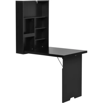 Homcom - On-Wall Folding Drop-Leaf Table w/Chalkboard Shelves Home Storage
