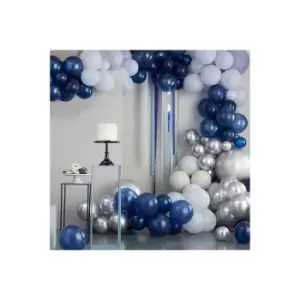 Mixed Blue and Silver Chrome Balloon Arch
