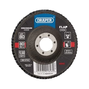 Draper - 84042 Zirconium Oxide Flap Disc 115 x 22.23mm, 80 Grit