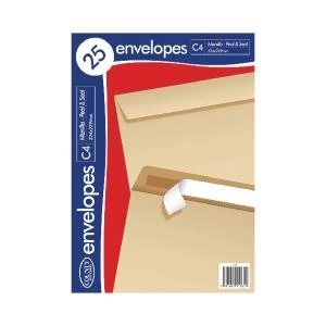 County Stationery C4 25 Manilla Peal and Seal Envelopes Pack of 20