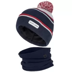 Island Green Knitted Hat and Neck Warmer Box Set - Navy/Grey