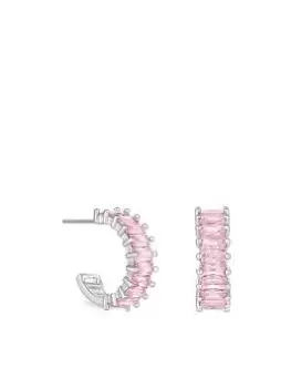 Lipsy Silver Pink Crystal Baguette Stone Hoop Earrings, Silver, Women