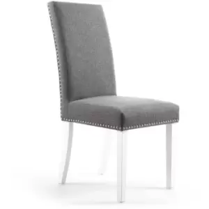 Dining Room Chair Set Steel Grey Padded Studded With White Metal Legs - Steel Grey - Fwstyle