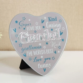 Mirror Heart Plaque with 3D Title - Grandad