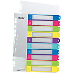 Leitz Index Tabs WOW A4+ Multicolour polypropylene coloured tabs 1-10
