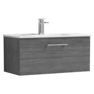 Arno Anthracite 800mm Wall Hung Single Drawer Vanity Unit with 18mm Profile Basin - ARN525B - Anthracite - Nuie