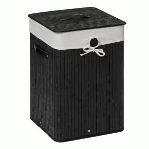 Premier Housewares Kankyo Bamboo Laundry Hamper with Faux Leather Handles - Black
