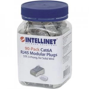 INTELLINET 90er-Pack Cat6A RJ45 modular plug STP 3-point wire contacting for solid wire 90 plugs in the beaker Crimp contact Silver Intellinet 790680