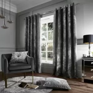 Catherine Lansfield - Crushed Velvet Eyelet Curtains Silver, 66x90" - Silver