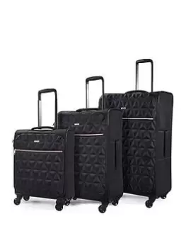 Rock Luggage Jewel 3 Piece Set Soft 4 Wheel Spinner - Black