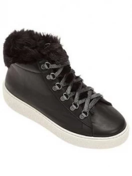 Victoria Faux Fur Wedge Ankle Boots - Black, Size 6, Women