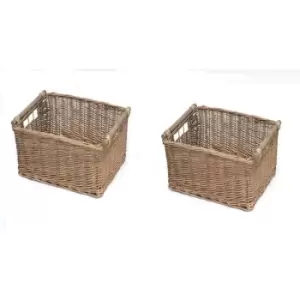 Kitchen Log Fireplace Wicker Storage Basket With Handles Xmas Empty Hamper Basket [Natural,Set of 2 Small] 31x25x16cm]