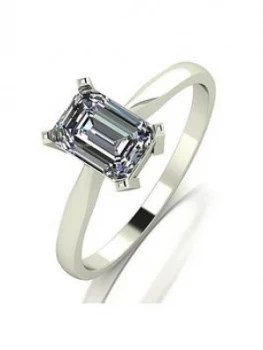 Moissanite 9ct White Gold 1.20ct Equivalent Emerald Cut Solitaire Ring, White Gold, Size N, Women