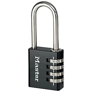 Master Lock 7640EURDBLKLH 4 Digit Resettable Long Shackle Padlock - Black Aluminium 40mm