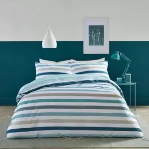 Carlson Stripe Easy Care Reversible Duvet Cover Set, Teal, Double - Fusion