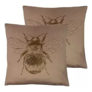 Evans Lichfield Nectar Bee Twin Pack Polyester Filled Cushions Biscuit