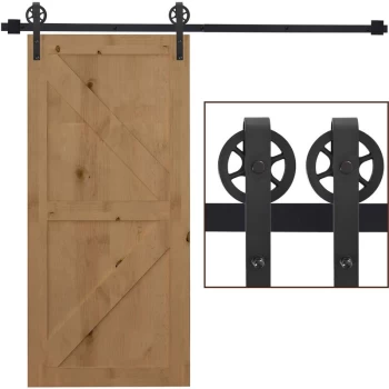 6.6ft Sliding Wood Barn Door Hardware Kits Track Industrial Style A Set - Homcom