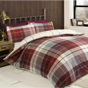 Brushed Cotton Bedding Tartan Duvet Cover Set Warm Soft Quilt Cover Bed Set - Red