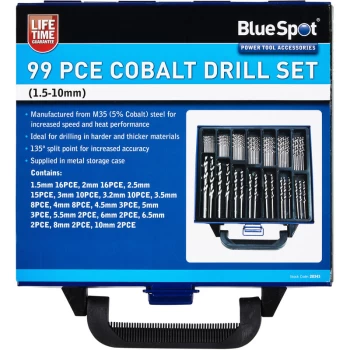 20343 99 Piece Cobalt Drill Set (1.5 to 10mm) - Bluespot