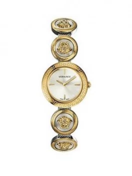 Versace Gold 28mm Dial Two Tone Medusa Stud Icon Stainless Steel Bracelet Ladies Watch, One Colour, Women