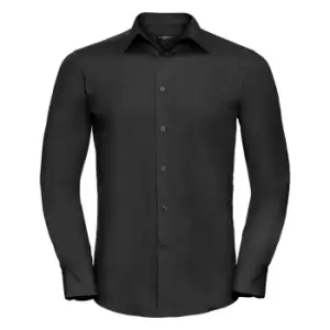 Russell Collection Mens Long Sleeve Poly-Cotton Easy Care Tailored Poplin Shirt (S) (Black)