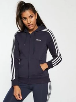 adidas Essentials 3 Stripe Full Zip Hoodie - Navy, Size XL, Women