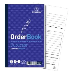 Challenge 210mm x 130mm 100 Sheets Side Taped Perforated Duplicate Order Book Blue Pack of 5