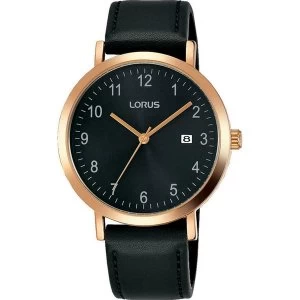 Lorus RH938JX9 Mens Rose Gold Plated Case Dress Watch with Sunray Black Dial