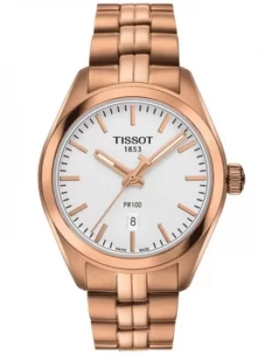Tissot Ladies PR 100 Rose Gold Plated Silver Date Dial Bracelet...