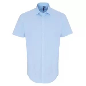 Premier Mens Stretch Fit Poplin Short Sleeve Shirt (XL) (Pale Blue)