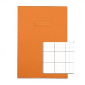 RHINO A4 Exercise Book 32 Pages 16 Leaf Orange 10mm Squared
