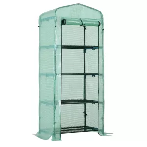 Outsunny 160x70x50cm PVC Grid Cover Steel Frame 4-Tier Mini Greenhouse Green