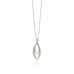 Sterling Silver and Gold Plated Double Marquise Pendant With Pave Cubic Zirconia Stones