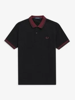 Fred Perry Contrast Rib Polo Shirt, Black, Size S, Men
