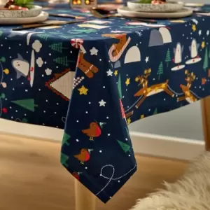 Catherine Lansfield Santa's Christmas Wonderland Table Cloth Navy