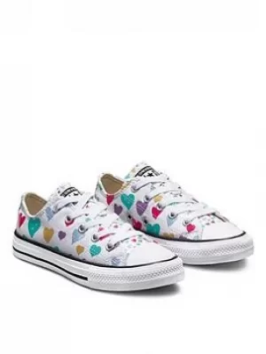 Converse Chuck Taylor All Star Heart Ox Childrens Trainer, White/Grey, Size 13