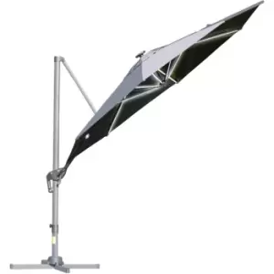 3m Solar LED Cantilever Parasol Adjustable Garden Umbrella Light Grey - Outsunny