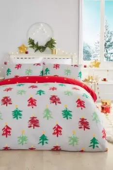 'Festive Christmas Trees' 100% Brushed Cotton Duvet Cover Set