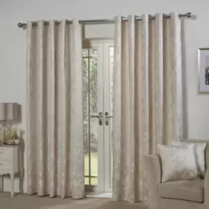 Butterfly Meadow Floral Jacquard Lined Eyelet Curtains, Cream, 46 x 54" - Emma Barclay