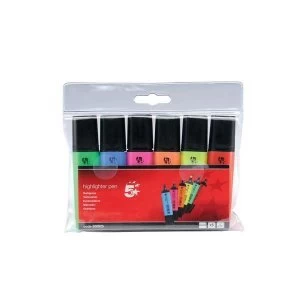 5 Star Office Highlighters Chisel Tip 1 5mm Line Assorted Wallet of 6